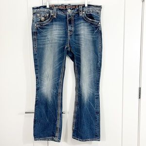 Rock Revival Size 40 Andre Straight Distressed Embellished Embroidered Jeans